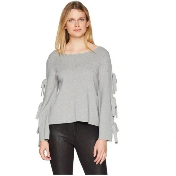 Milly Gray Tied Together Long Sleeve Scoop Neck Sweater - Picture 1 of 9